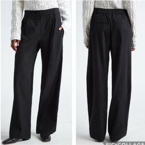Vince Linen Blend Black Wide Leg High-Waisted Pull On Pants